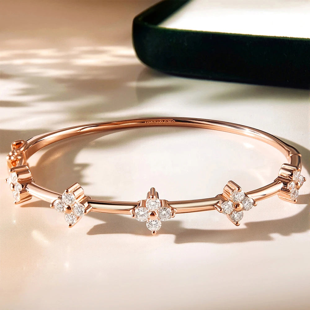 COSYA 2.5mm Flower Moissanite Bangles Bracelet for Women S925 Silver Plated 18K Gold Clover Lab Diamond Luxury Fine Jewelry Gift