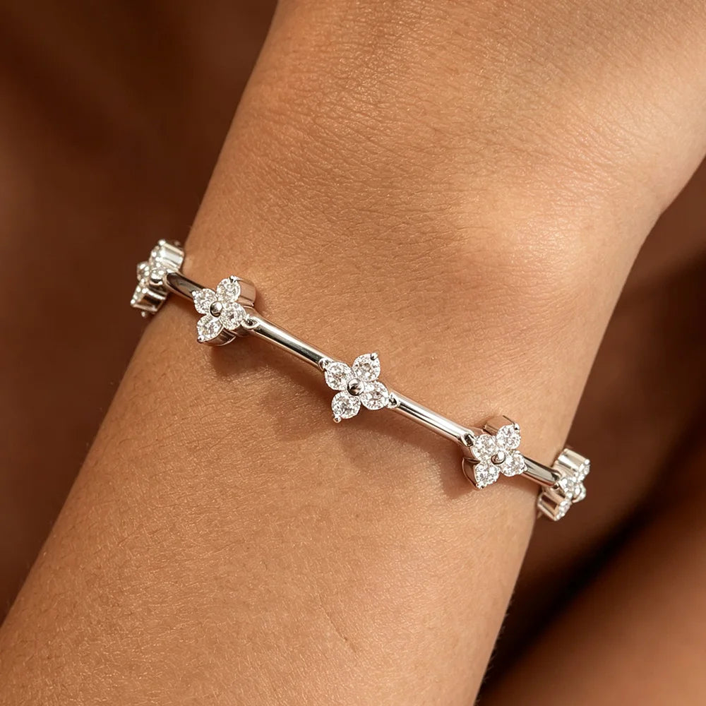 COSYA 2.5mm Flower Moissanite Bangles Bracelet for Women S925 Silver Plated 18K Gold Clover Lab Diamond Luxury Fine Jewelry Gift
